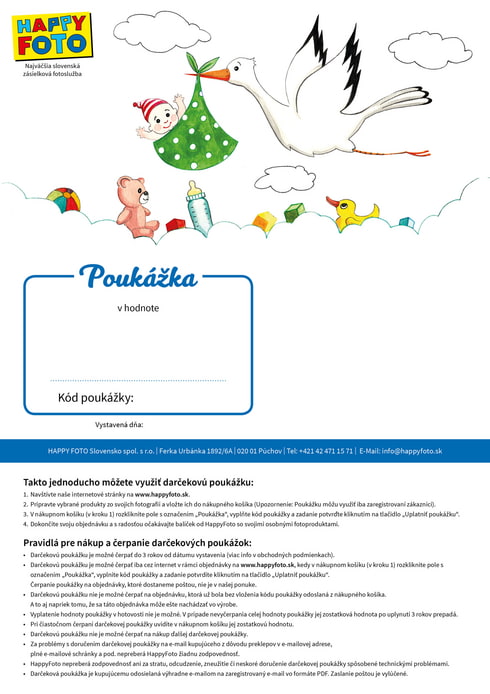 Darčeková poukážka narodenia dieťatka bocian