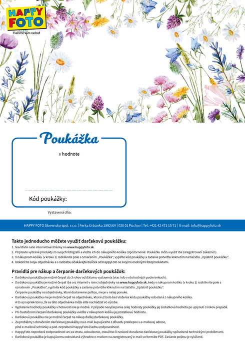 Darčeková poukážka s motívom lúčnych kvetov
