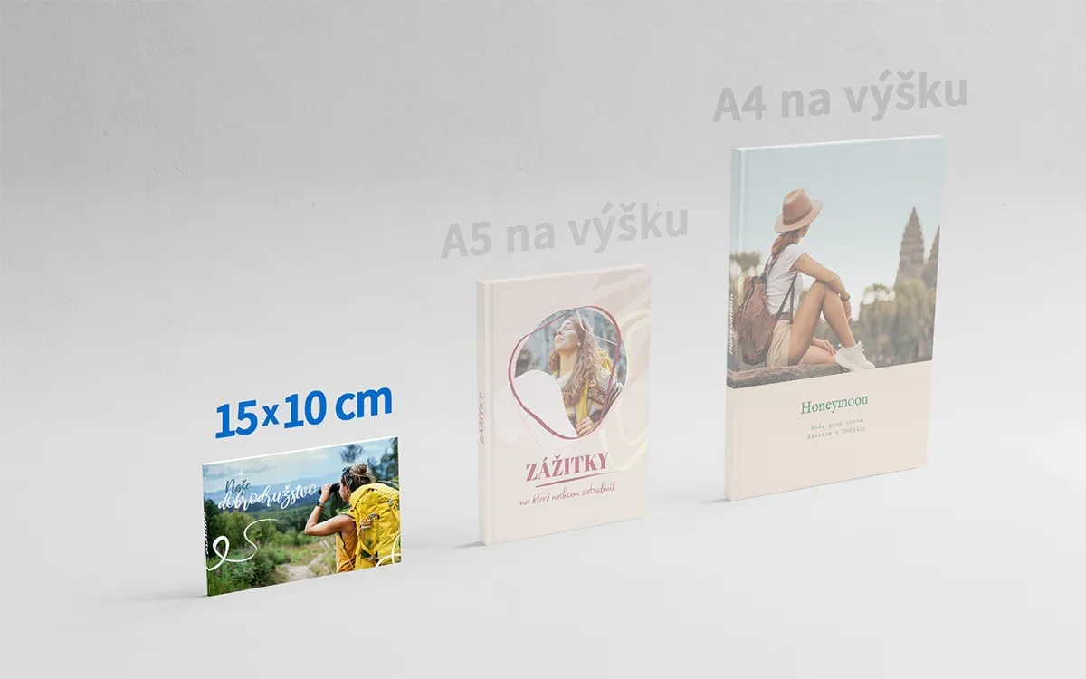 Porovnanie formátov fotokníh – HAPPY Fotokniha • cca 15×10 cm HAPPY Fotokniha • cca 15×10 cm v porovnaní s formátmi A5 na výšku a A4 na výšku